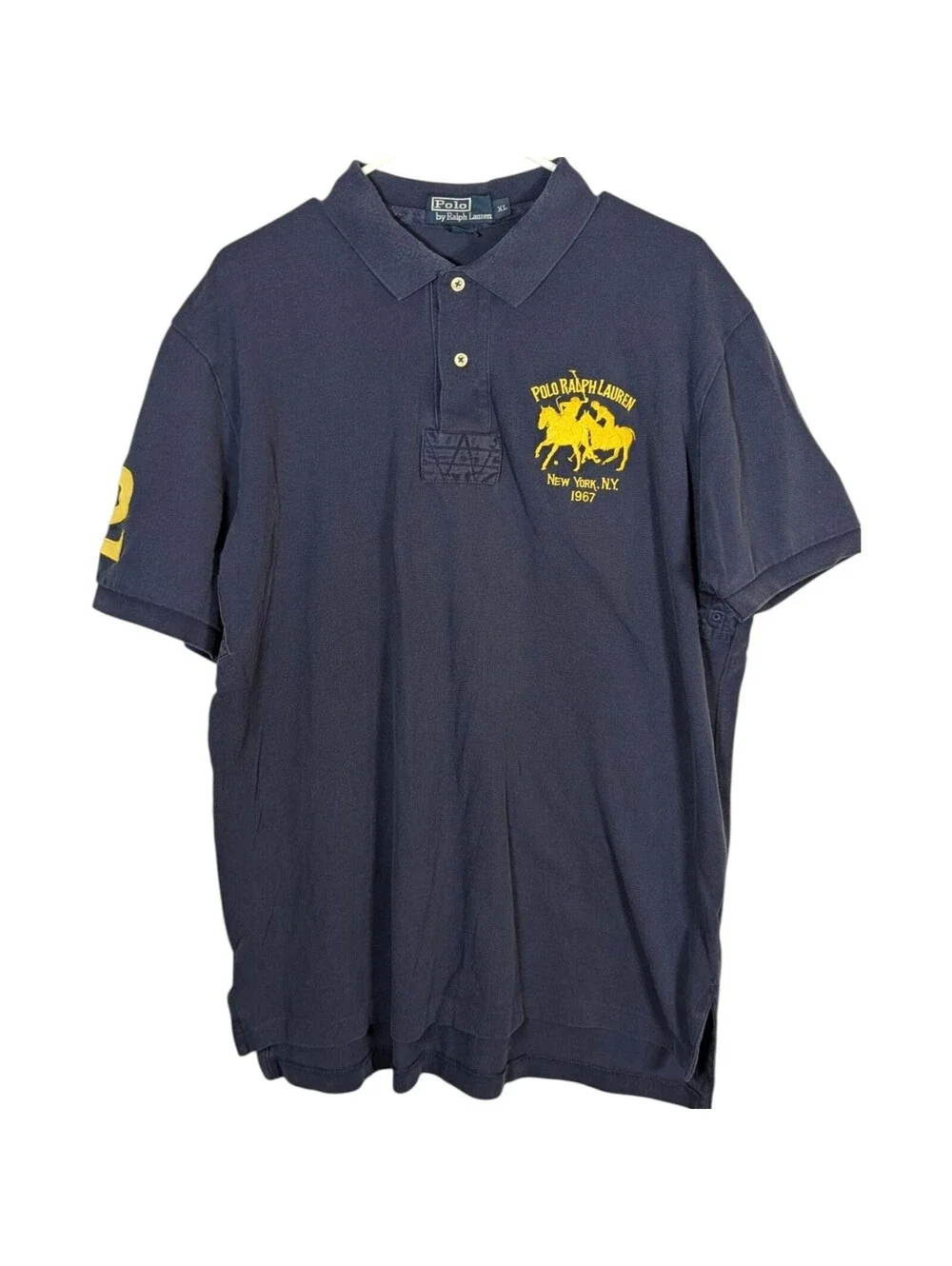 Polo Ralph Lauren Rugby Shirt XL Navy Blue Yellow 1967 NY Big Pony Vintage Style